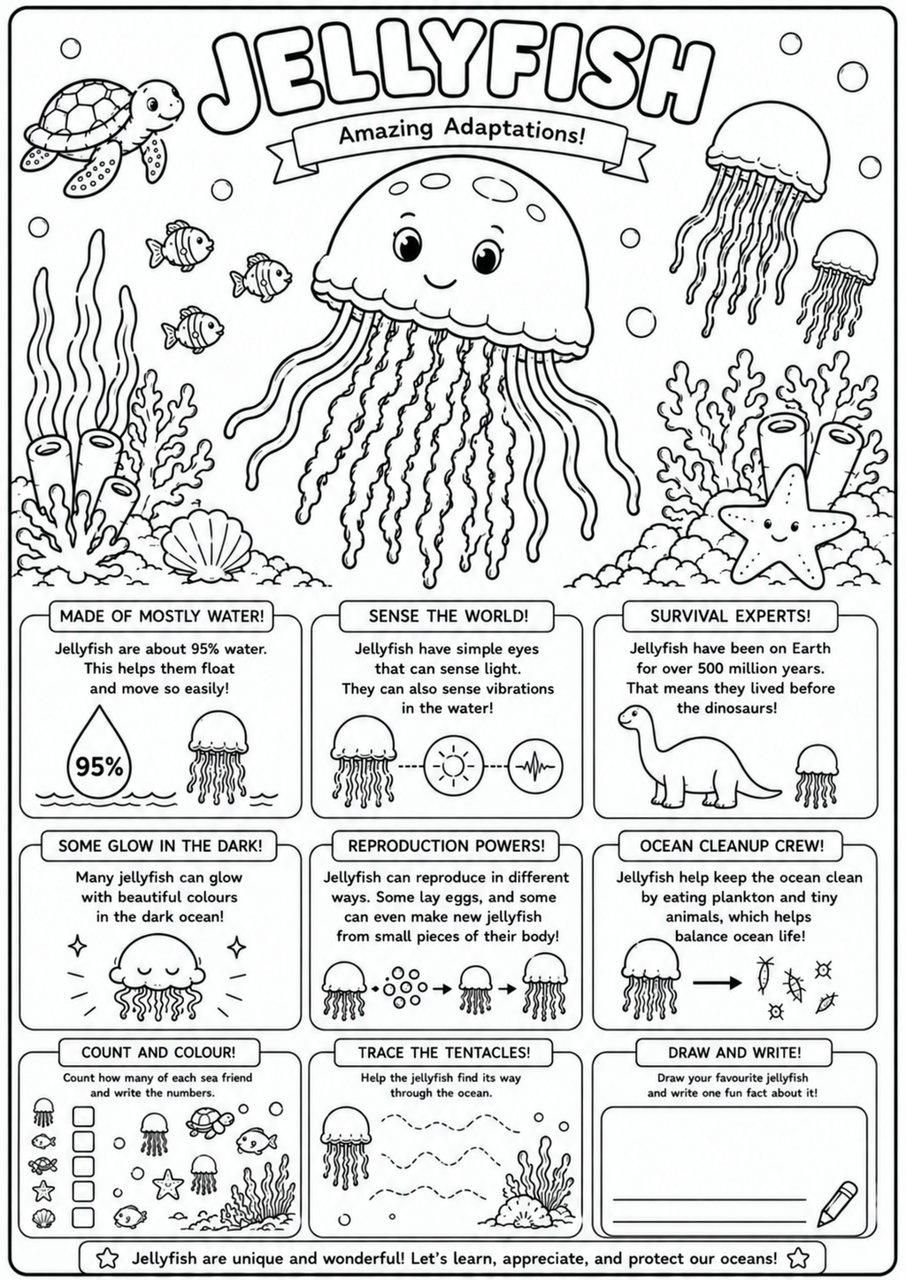 Jellyfish Adventures | Educational Colouring Book Ages 4–8 | Printable PDF