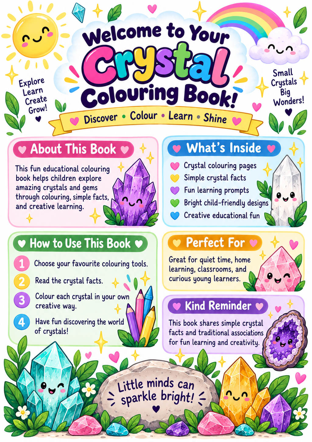 Crystal Colouring Book for Kids – Educational Printable PDF | Learn About Crystals & Gems
