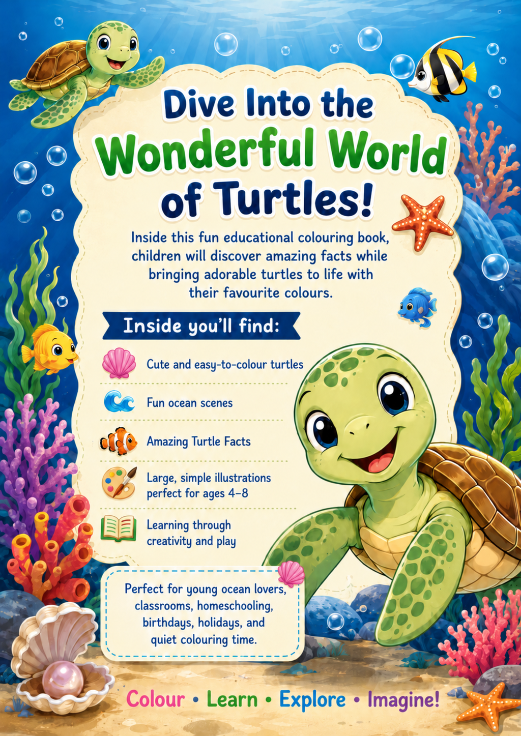 Turtle Colouring & Activity Book for Kids Ages 4–8 | Printable PDF Digital Download