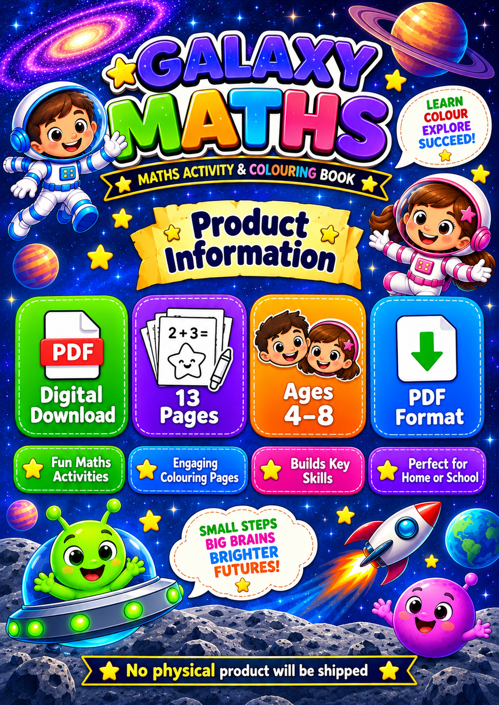 Galaxy Maths Activity & Colouring Book Ages 4–8 | Printable Maths PDF