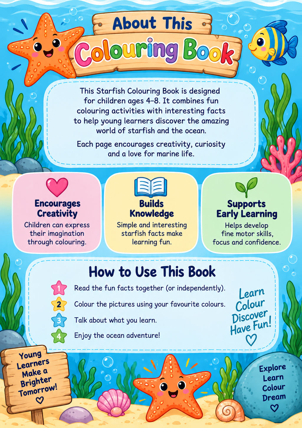 Starfish Colouring Book for Kids Ages 4–8 | Educational Ocean Activity PDF