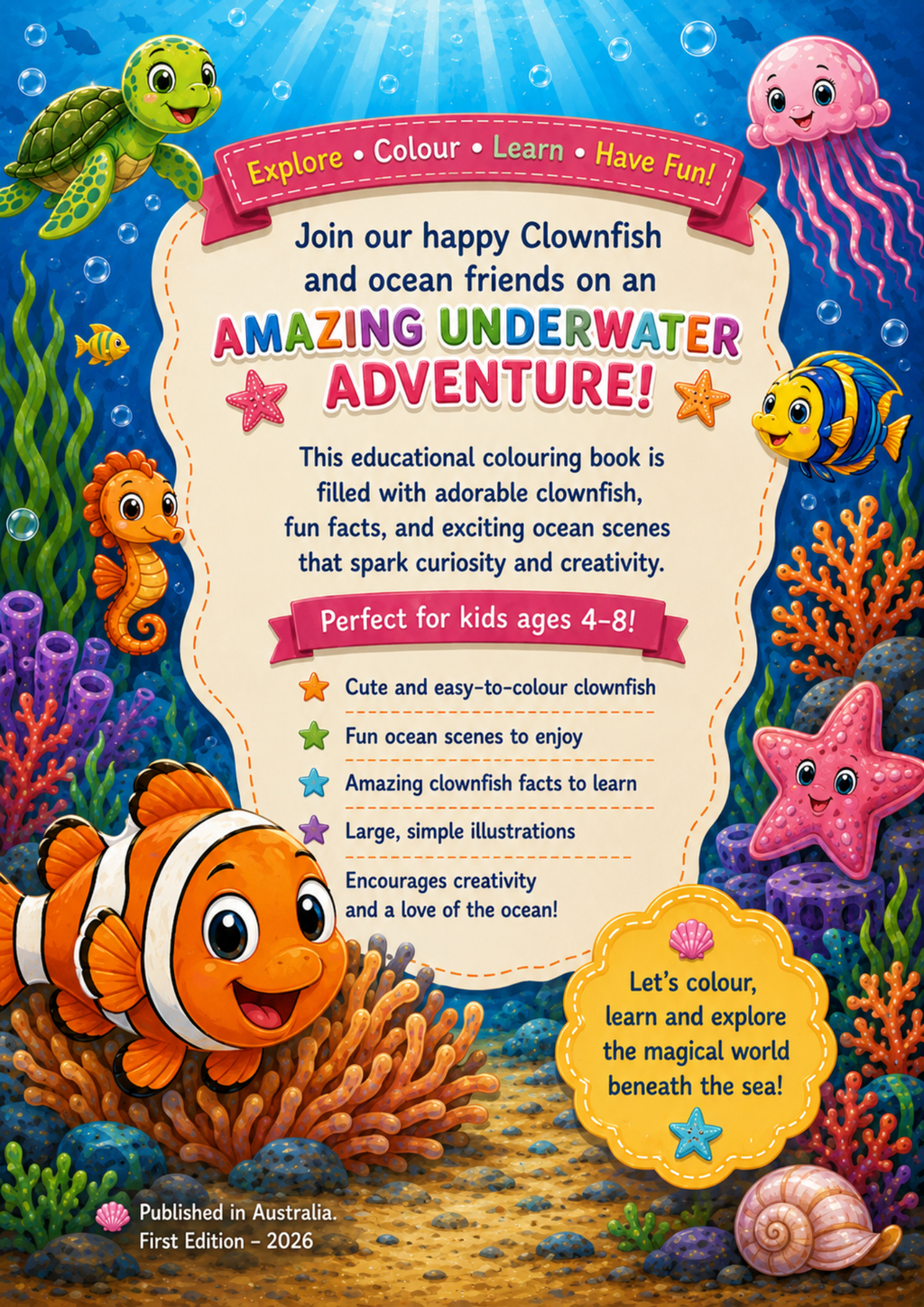 Clownfish Adventures | Educational Colouring & Activity Book Ages 4–8 | Printable PDF