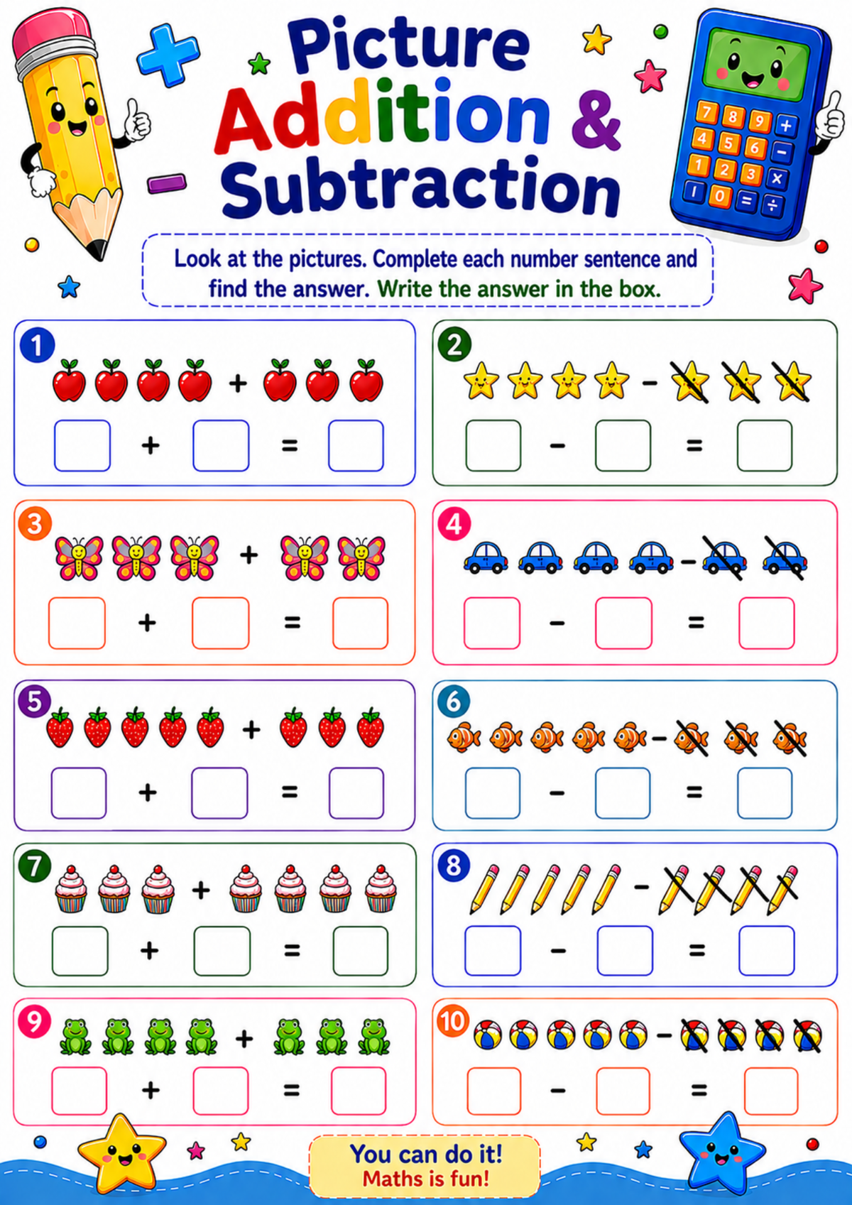 Fun Addition & Subtraction Activity Book for Ages 6–8 | Printable Maths Workbook PDF