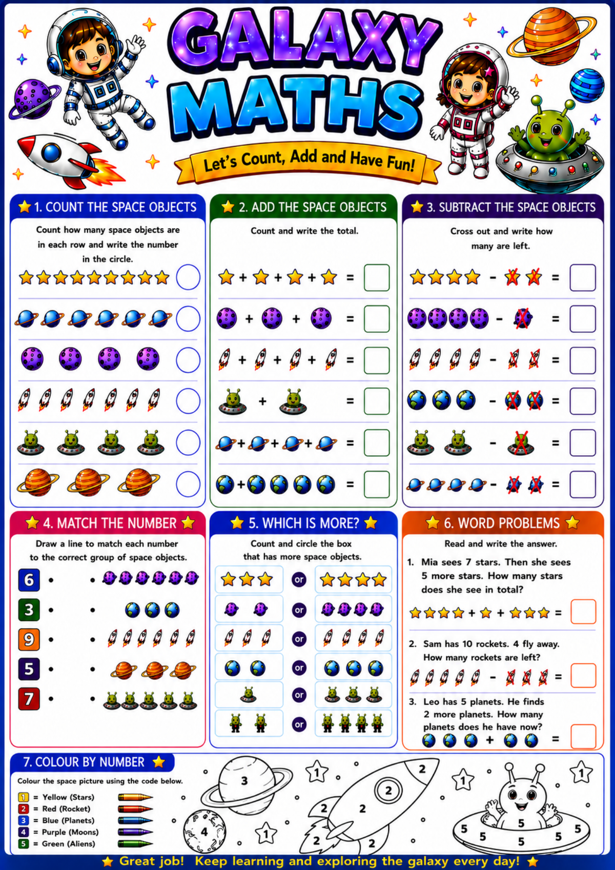 Galaxy Maths Activity & Colouring Book Ages 4–8 | Printable Maths PDF