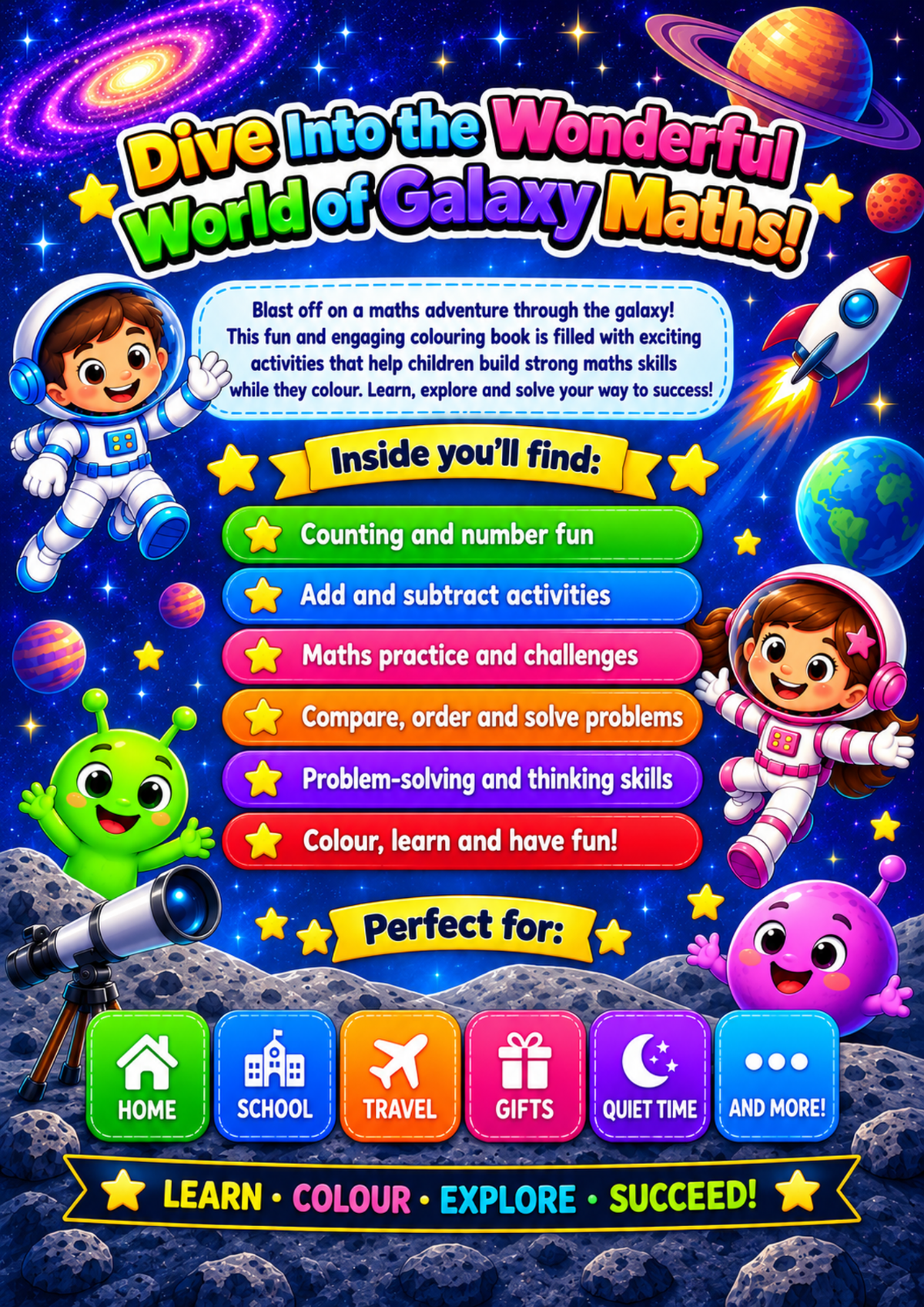 Galaxy Maths Activity & Colouring Book Ages 4–8 | Printable Maths PDF