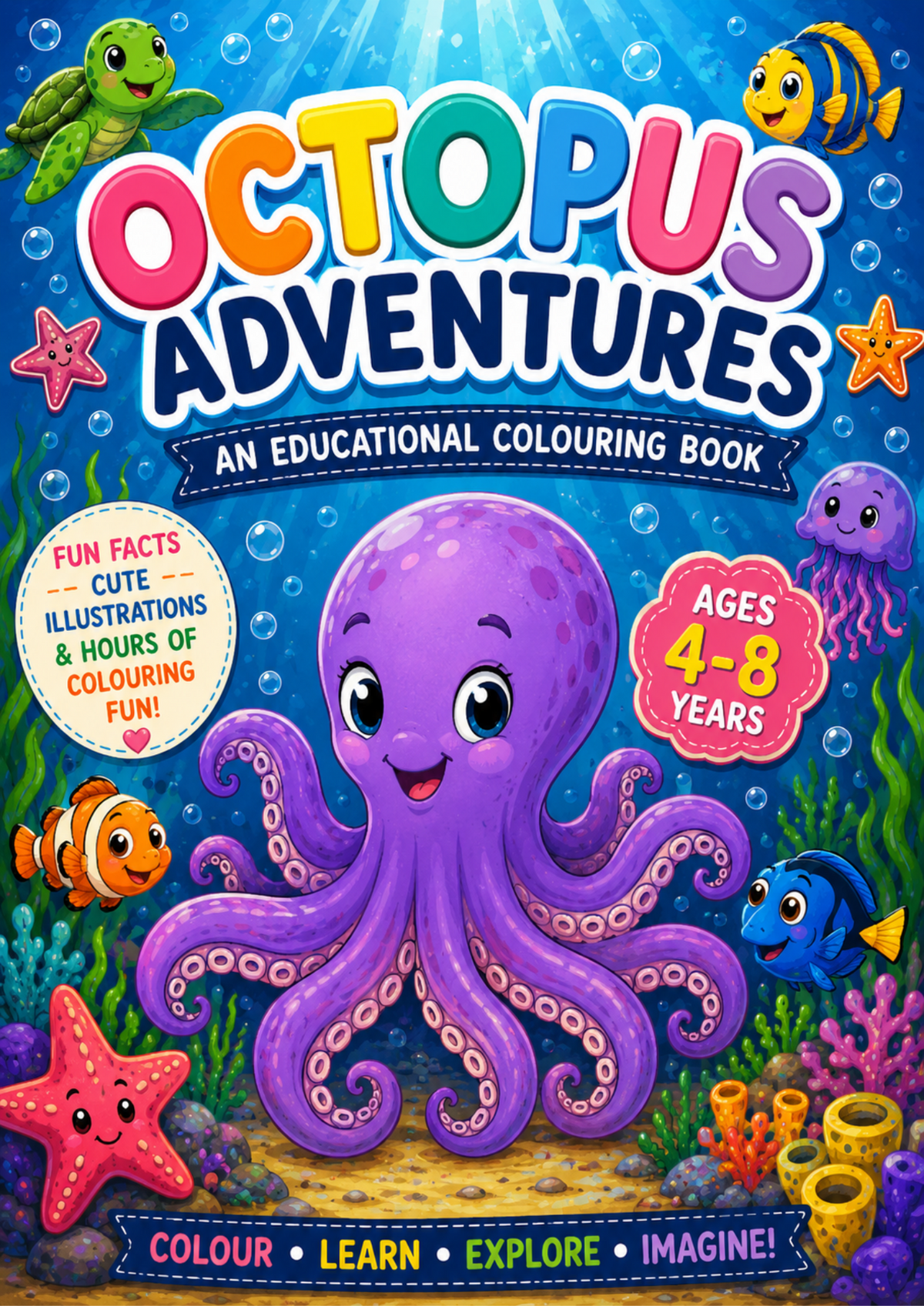 Octopus Adventures – Educational Colouring & Activity Book for Kids Ages 4–8 | 13-Page Digital PDF