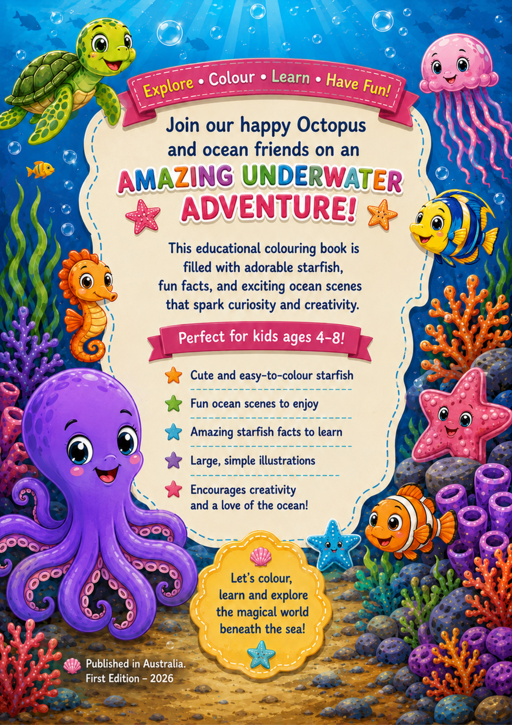 Octopus Adventures – Educational Colouring & Activity Book for Kids Ages 4–8 | 13-Page Digital PDF