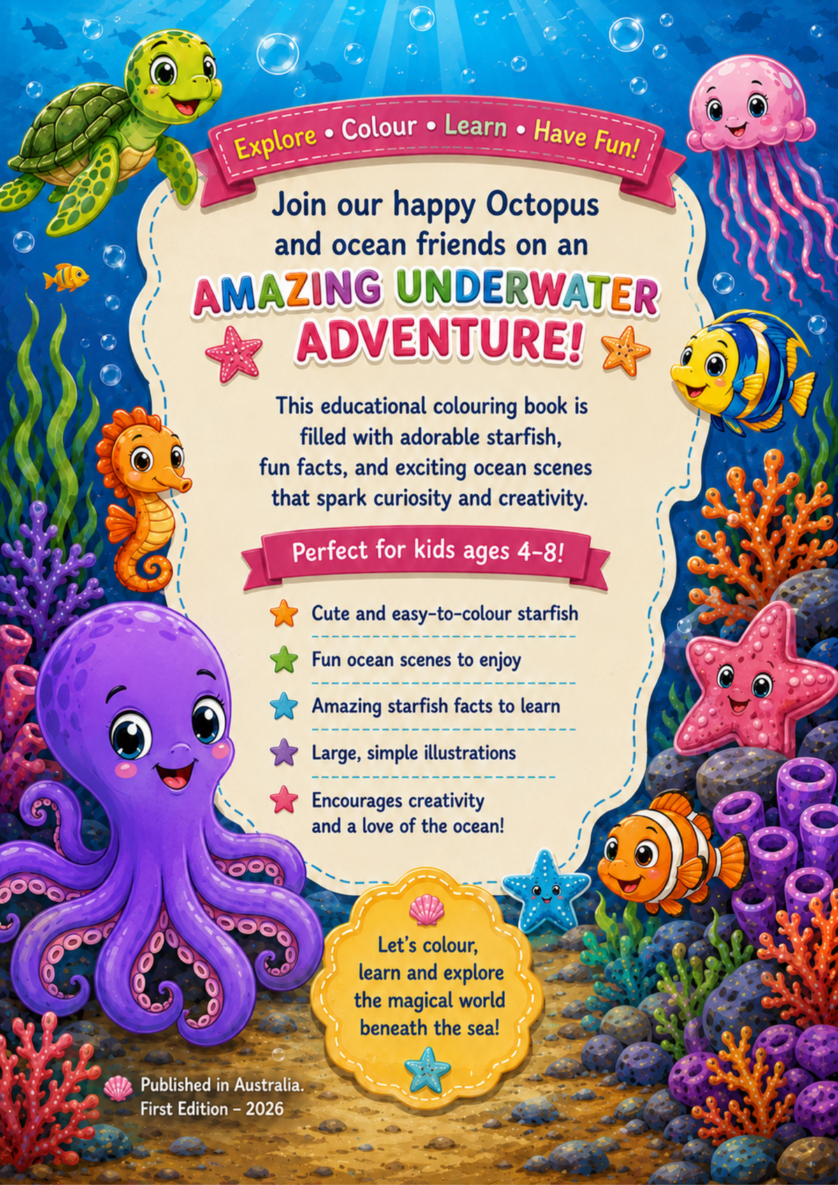 Octopus Adventures – Educational Colouring & Activity Book for Kids Ages 4–8 | 13-Page Digital PDF
