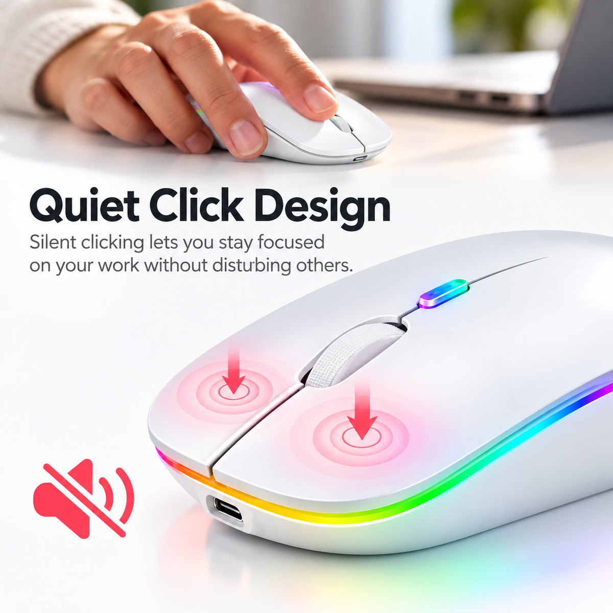 Rechargeable Wireless Bluetooth Mouse with LED Light