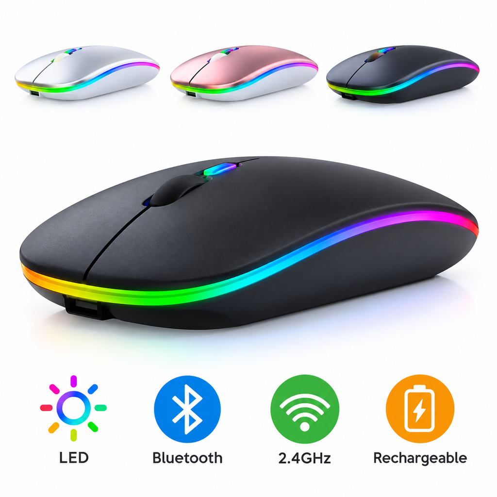 Rechargeable Wireless Bluetooth Mouse with LED Light