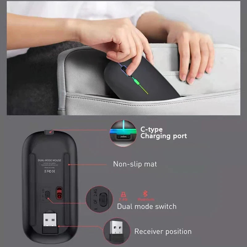 Rechargeable Wireless Bluetooth Mouse with LED Light