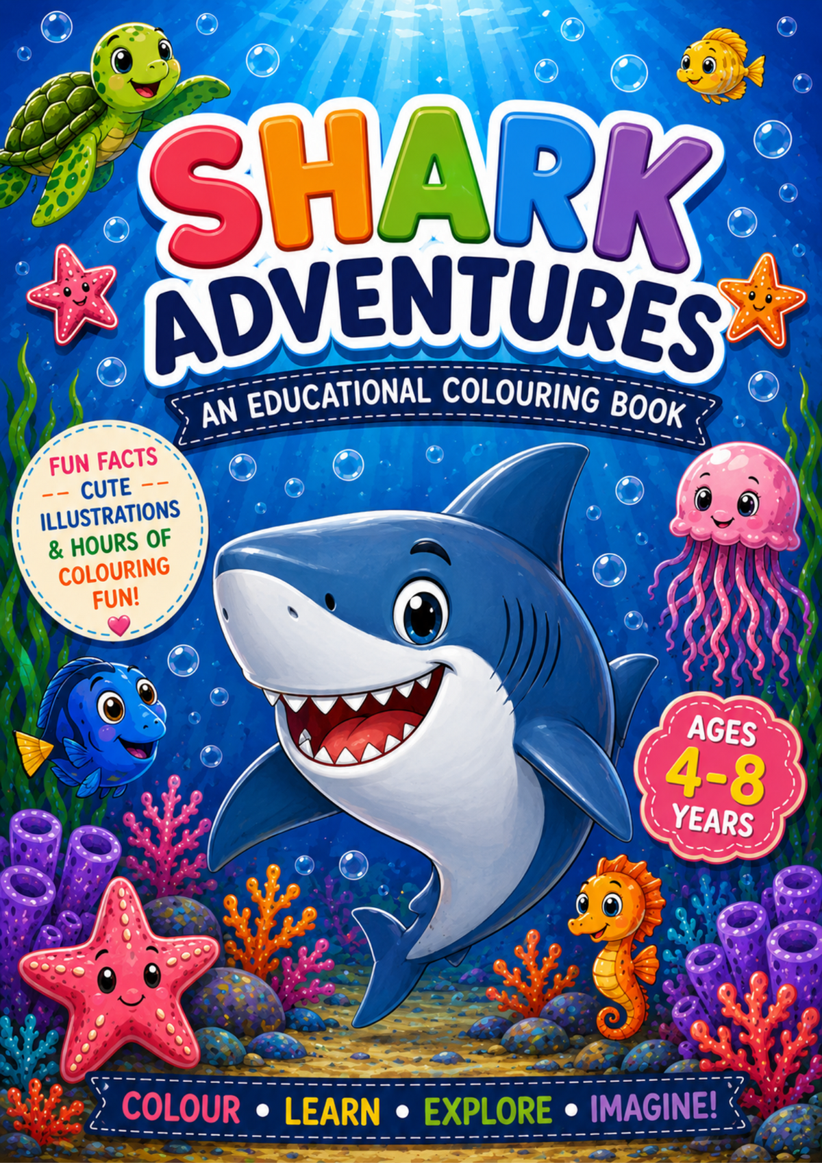 Shark Adventures | Educational Colouring Book Ages 4–8 | Printable PDF