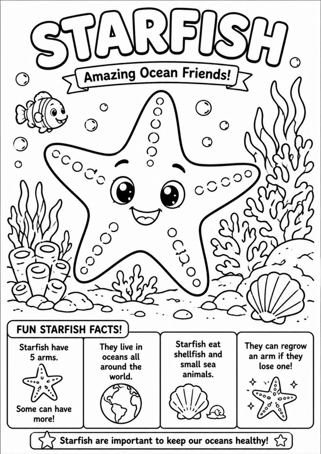 Starfish Colouring Book for Kids Ages 4–8 | Educational Ocean Activity PDF