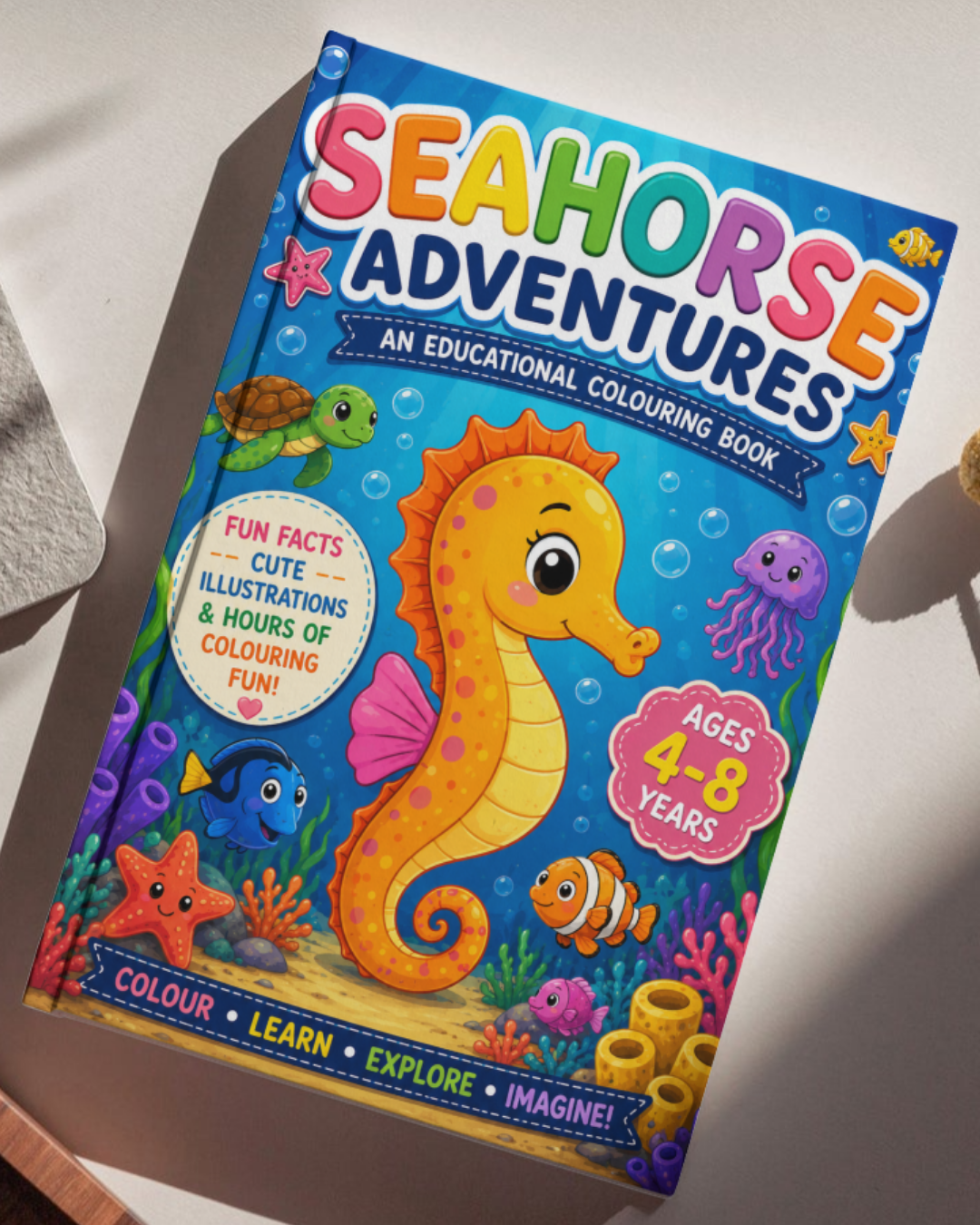 Seahorse Adventures | Educational Colouring Book Ages 4–8 | Printable PDF