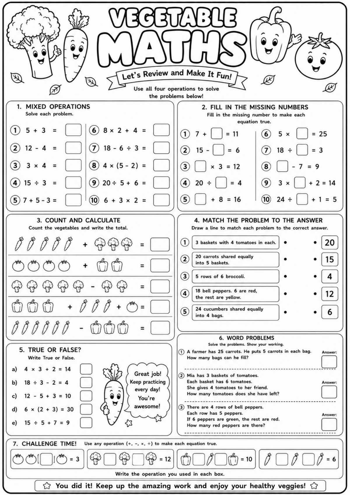 Vegetable Maths Activity & Colouring Book Ages 4–8 | Printable Maths PDF