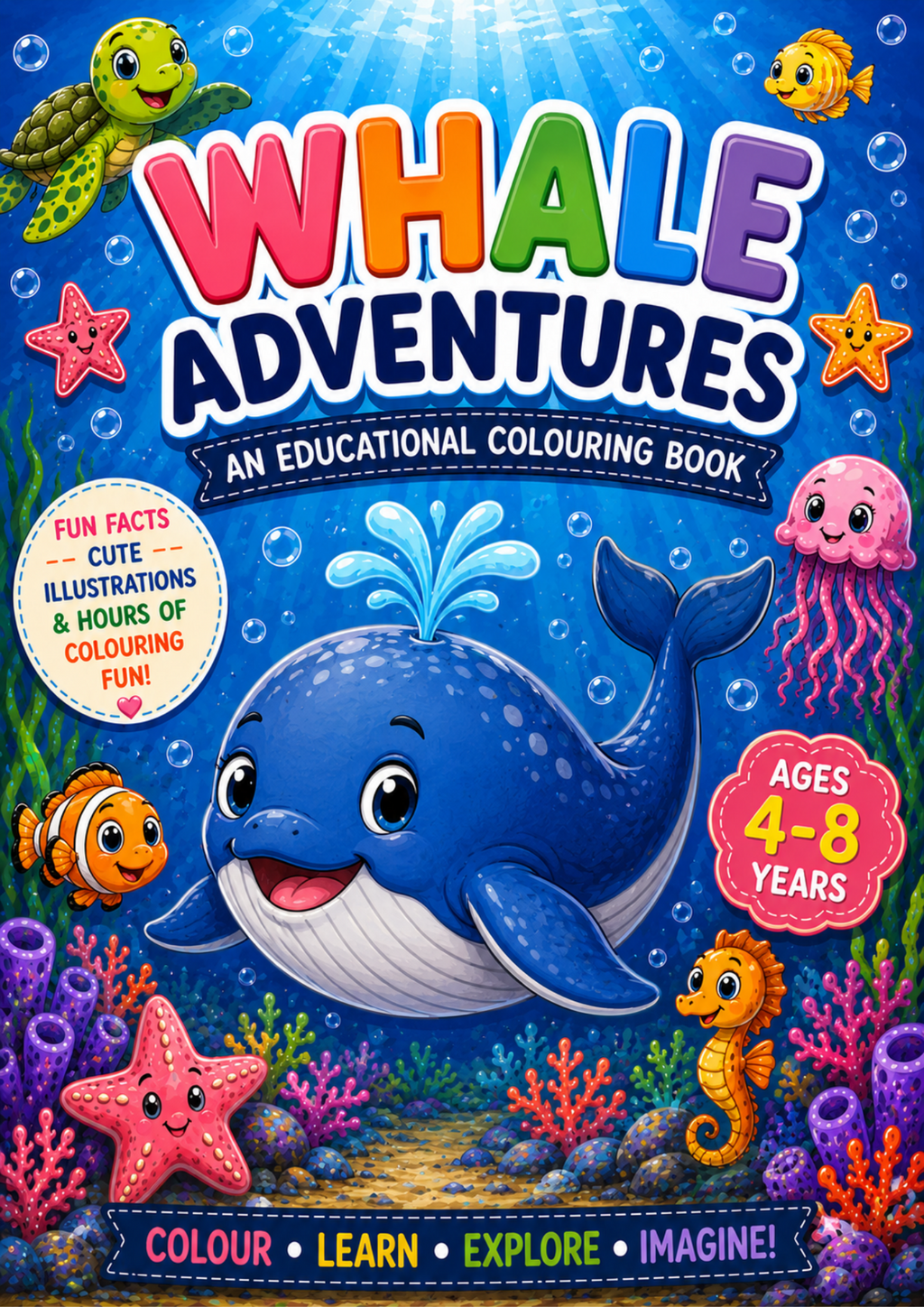 Whale Adventures | Educational Colouring Book Ages 4–8 | Printable PDF