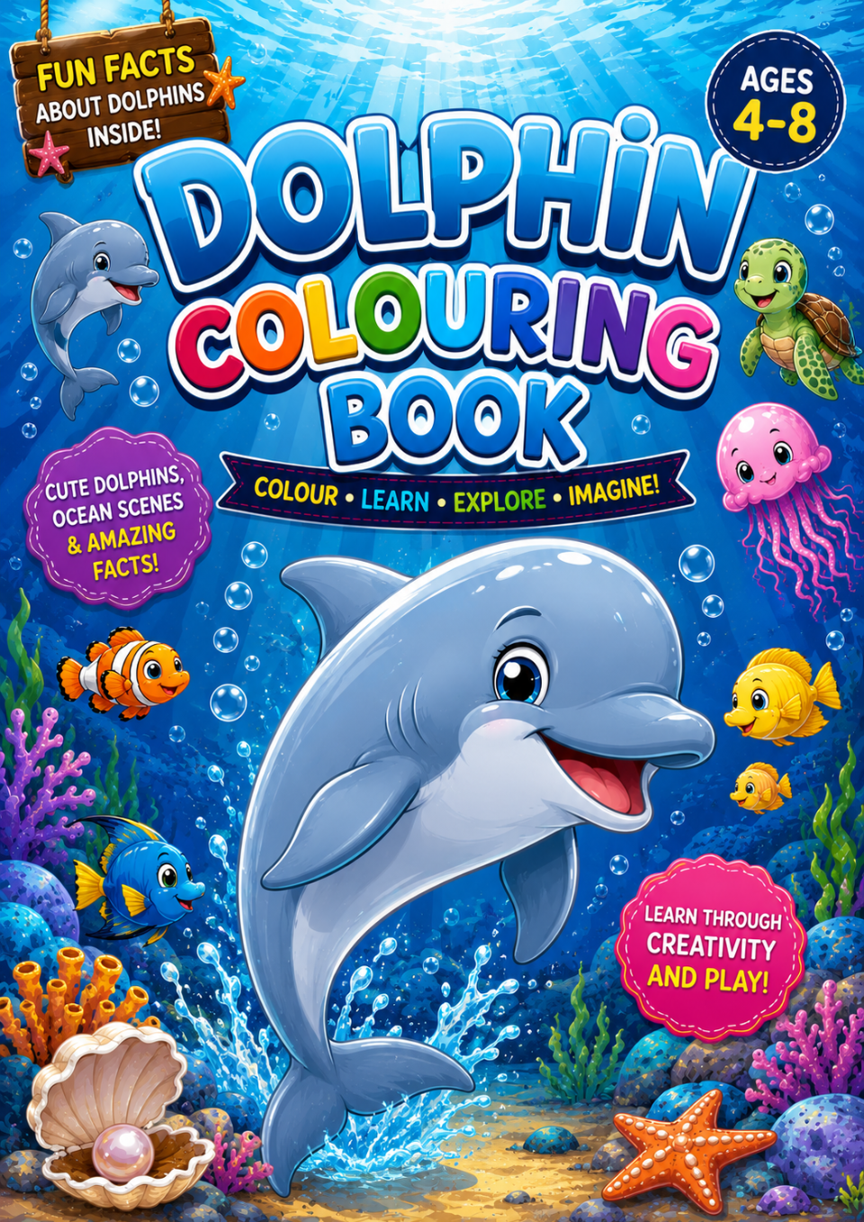 Dolphin Colouring & Activity Book for Kids Ages 4–8 | Printable 13-Page PDF