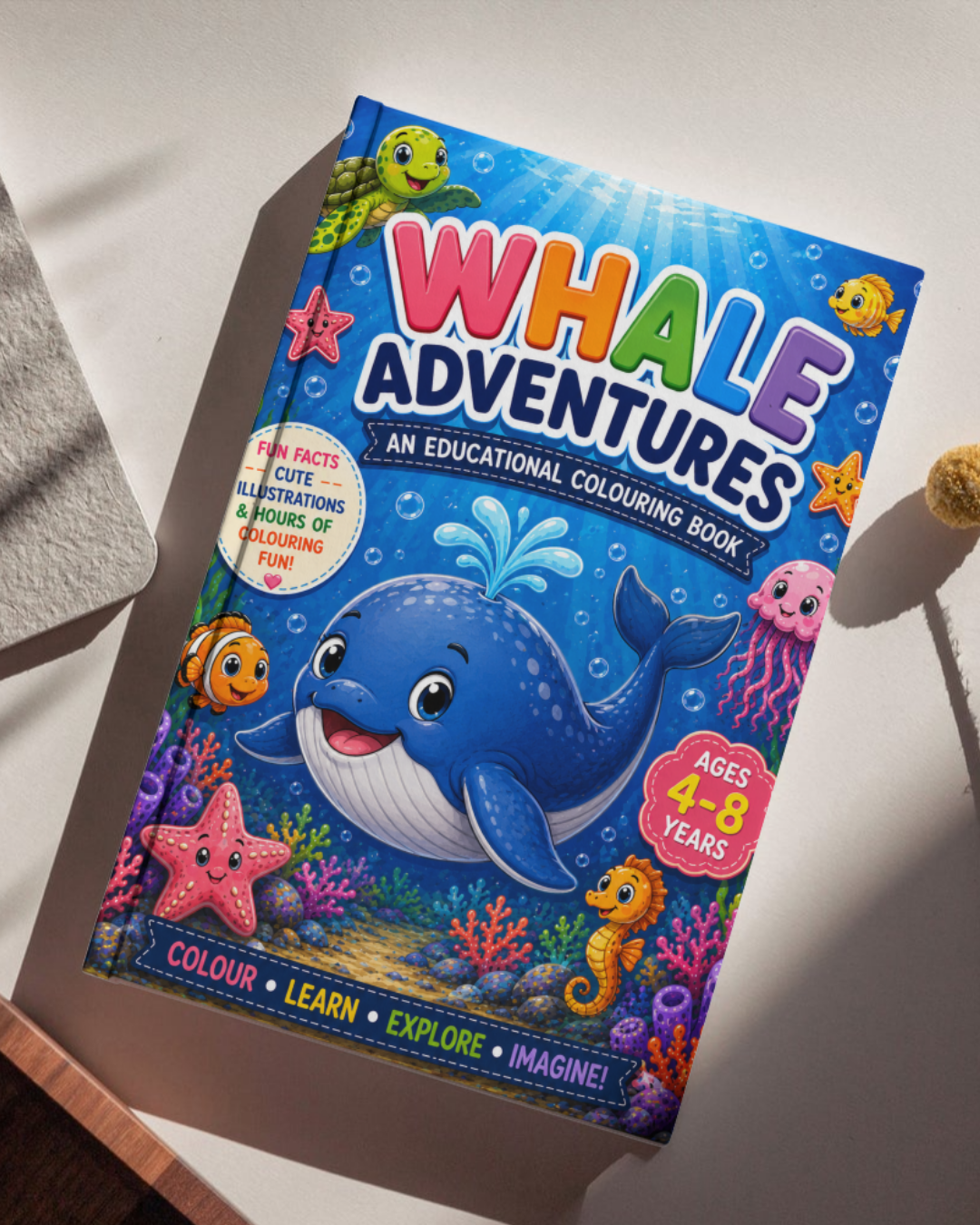 Whale Adventures | Educational Colouring Book Ages 4–8 | Printable PDF